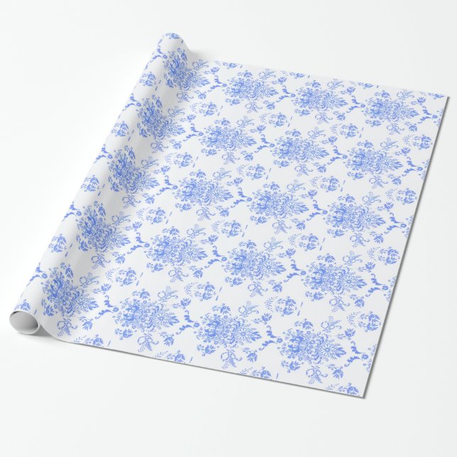 Blue Damask Wrapping Paper (Unrolled)