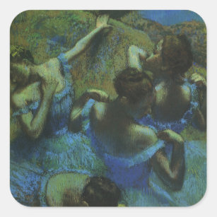Blue Dancers by Edgar Degas, Vintage Impressionism Square Sticker