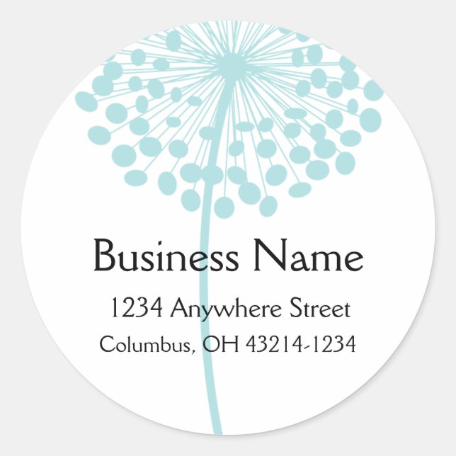 Blue Dandelion Flower Round Address Labels (Front)