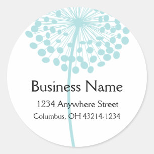 Blue Dandelion Flower Round Address Labels