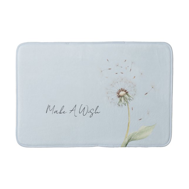 Blue Dandelion Flower Wish Bath Mat (Front)