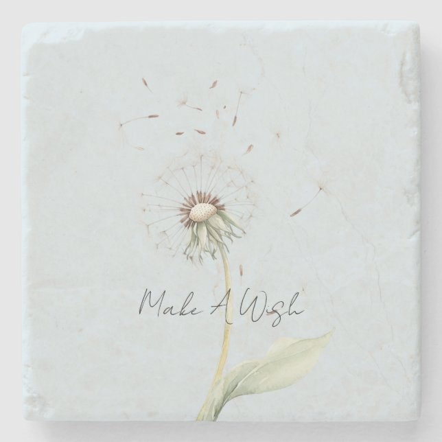 Blue Dandelion Flower Wish Stone Coaster (Front)