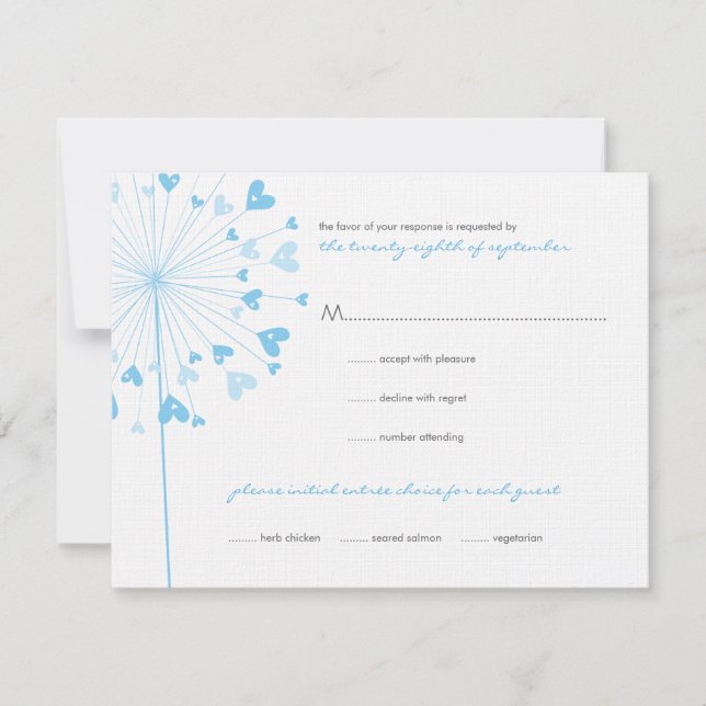 Blue Dandelion Flowers Love Wedding RSVP Card (Front)