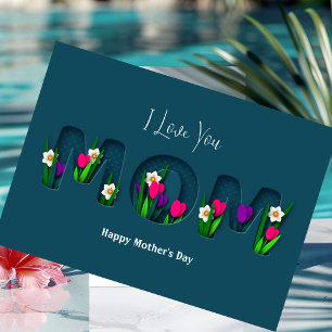 Blue Dark Floral Happy Mother's Day Greeting Card