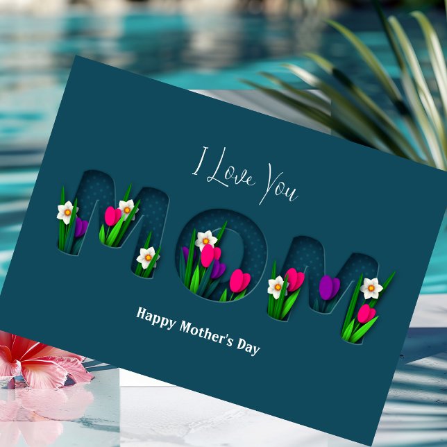 Blue Dark Floral Happy Mother's Day Greeting Card (Creator Uploaded)