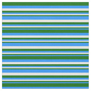 Blue, Dark Green & White Stripes Fabric