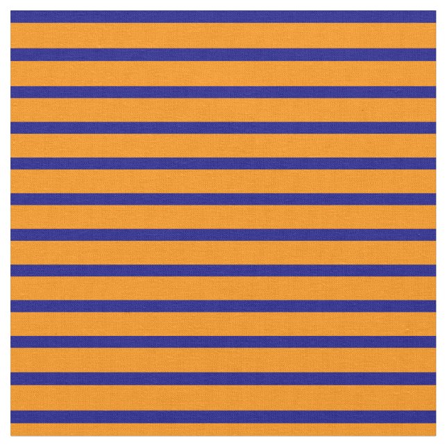 Blue & Dark Orange Lined/Striped Pattern Fabric (Close Up)