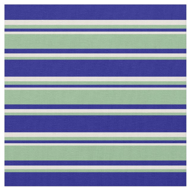 Blue, Dark Sea Green & Beige Coloured Pattern Fabric (Close Up)