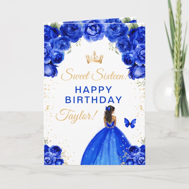 Blue Dark Skin Girl Sweet Sixteen Birthday Card (Front)