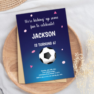Blue Dark Soccer Birthday Invitations
