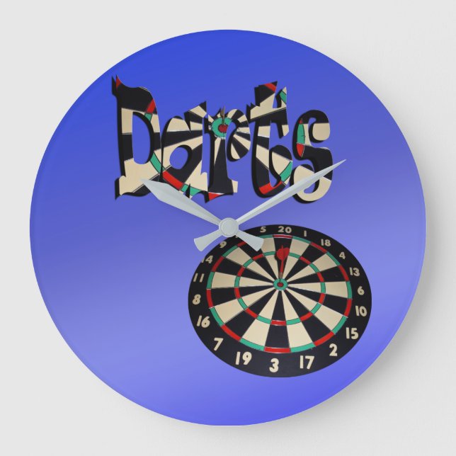Blue Darts Logo Dartboard Design,    Large Clock (Front)