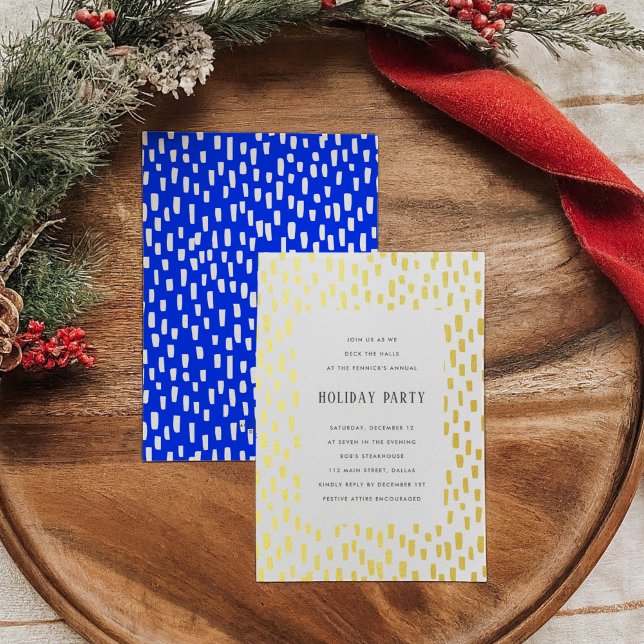 Blue Dashingly Golden Holiday Party Gold (Blue Dashingly Golden Holiday Party Gold Foil Invitation)