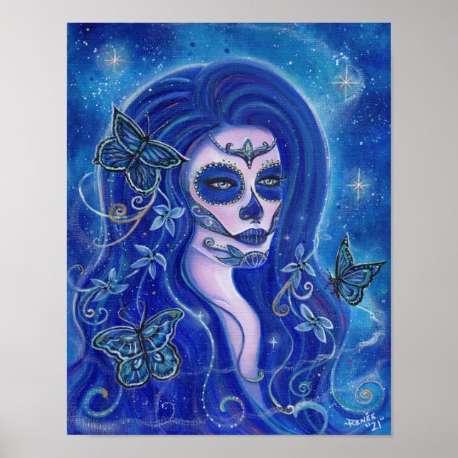Blue day of the dead art by Renee Lavoie  Poster (Front)