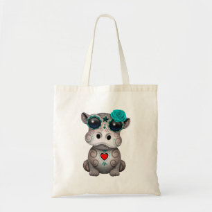 Blue Day of the Dead Baby Hippo Tote Bag