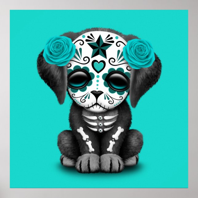 Blue Day of the Dead Puppy Dog Poster (Front)