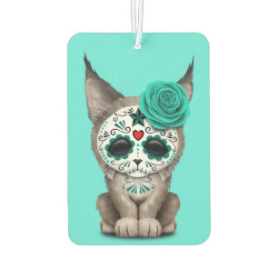Blue Day of the Dead Sugar Skull Lynx Cub Car Air Freshener