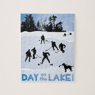 Blue Day on the Lake Pond Hockey Jigsaw Puzzle