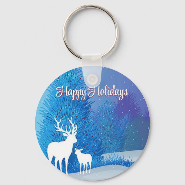 Blue Day with Reindeer Key Ring (Front)