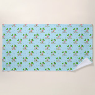 Blue Deck The Palms Tropical Christmas Santa Flami Beach Towel