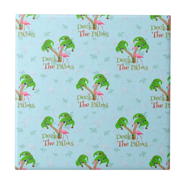 Blue Deck The Palms Tropical Christmas Santa Flami Ceramic Tile (Front)