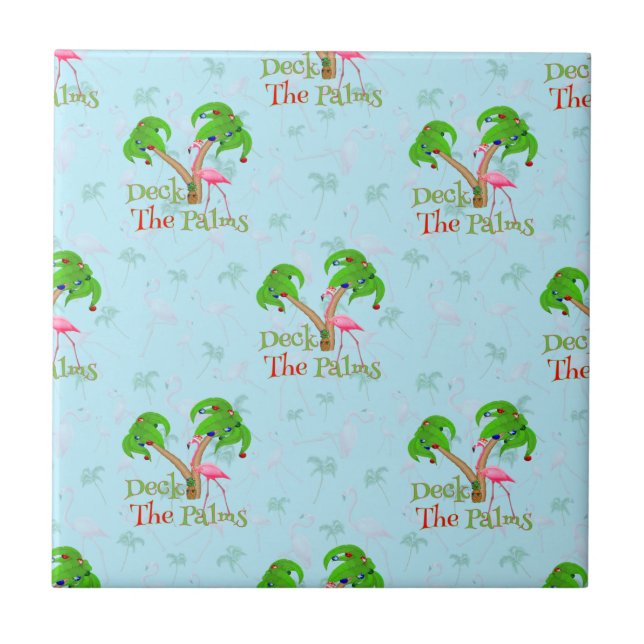 Blue Deck The Palms Tropical Christmas Santa Flami Ceramic Tile (Front)
