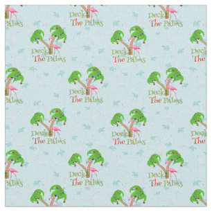 Blue Deck The Palms Tropical Christmas Santa Flami Fabric
