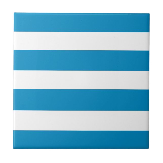Blue Deckchair Stripes Ceramic Tile (Front)