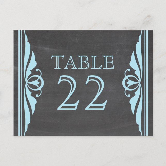 Blue Deco Chalkboard Table Number Postcard (Front)