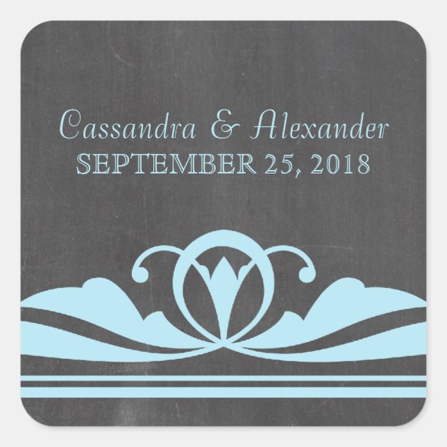 Blue Deco Chalkboard Wedding Stickers (Front)