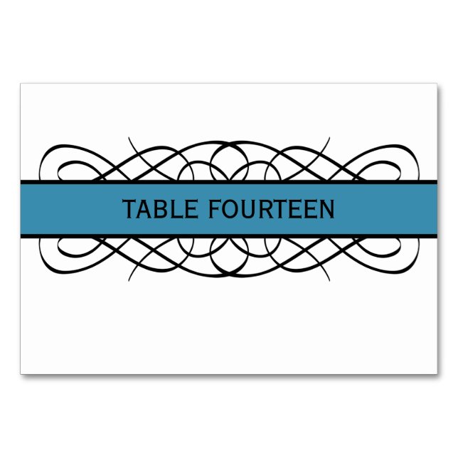 Blue Deco Flourish Table Card (Front)