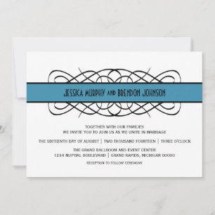 Blue Deco Flourish Wedding Invite