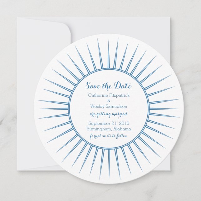 Blue Deco Retro Save the Date Invite (Front)