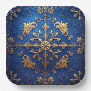 Blue Decorative Christmas Holiday Paper Plate