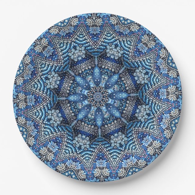 Blue Decorative Christmas Holiday Paper Plate (Front)
