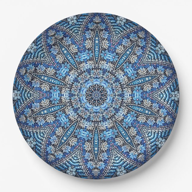 Blue Decorative Christmas Holiday Paper Plate (Front)