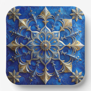 Blue Decorative Christmas Holiday Paper Plate
