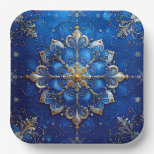 Blue Decorative Christmas Holiday Paper Plate