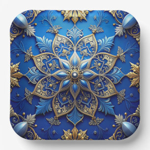 Blue Decorative Christmas Holiday Paper Plate