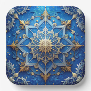 Blue Decorative Christmas Holiday Paper Plate