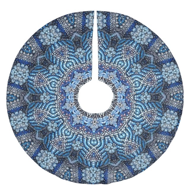 Blue Decorative Christmas Holiday Tree Skirt (Front)