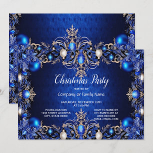 Blue Decorative Christmas Party Invitation