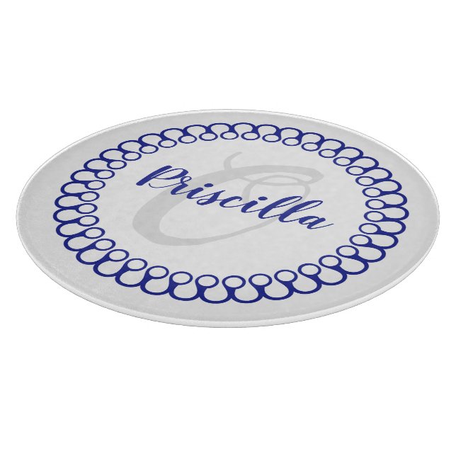 Blue Decorative Circle Monogram Cutting Board (Corner)