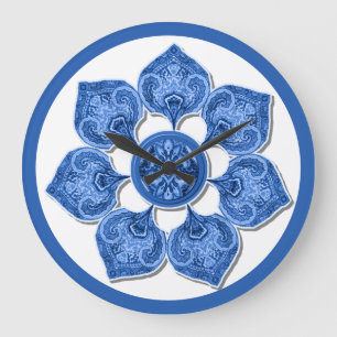 Blue Decorative Fabric Cutout Flower Square Wall C Large Clock