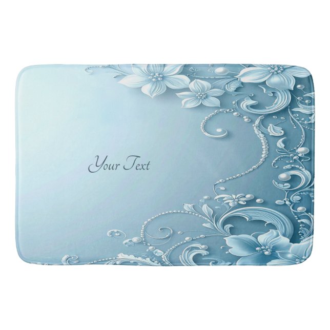 Blue Decorative Floral Bath Mat (Front)