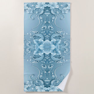 Blue Decorative Floral Beach Towel