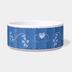 Blue Decorative Floral Ceramic Pet Bowl