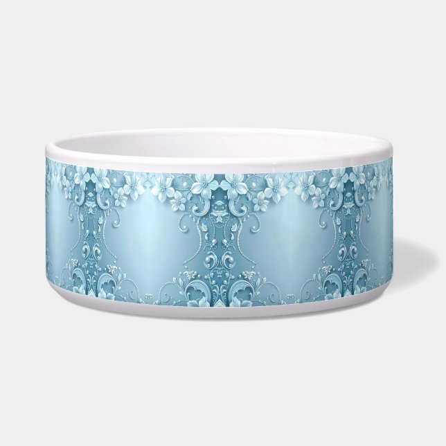 Blue Decorative Floral Ceramic Pet Bowl (Front)