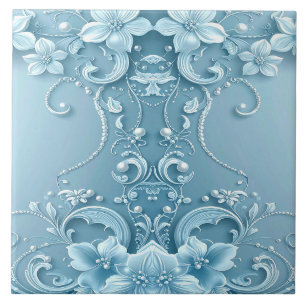 Blue Decorative Floral Ceramic Tile