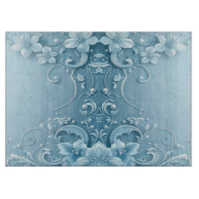 Blue Decorative Floral Cutting Board (Front)