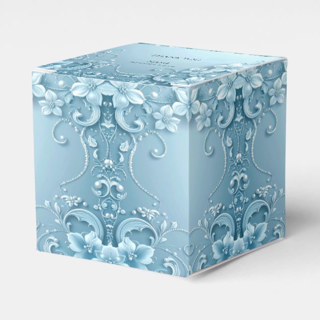 Blue Decorative Floral Favor Box (Front Side)